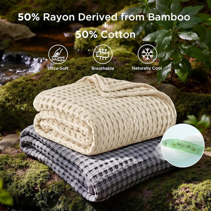 Cooling Cotton Waffle Blanket - Lightweight & Stylish