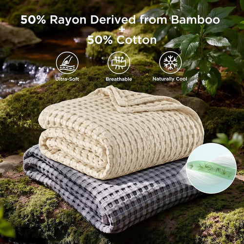Cooling Cotton Waffle Blanket - Lightweight & Stylish