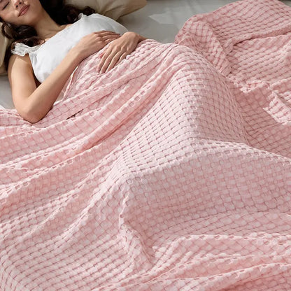 Cooling Cotton Waffle Blanket - Lightweight & Stylish