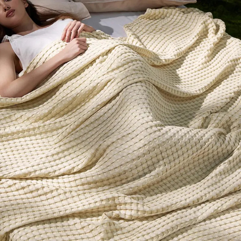 Cooling Cotton Waffle Blanket - Lightweight & Stylish