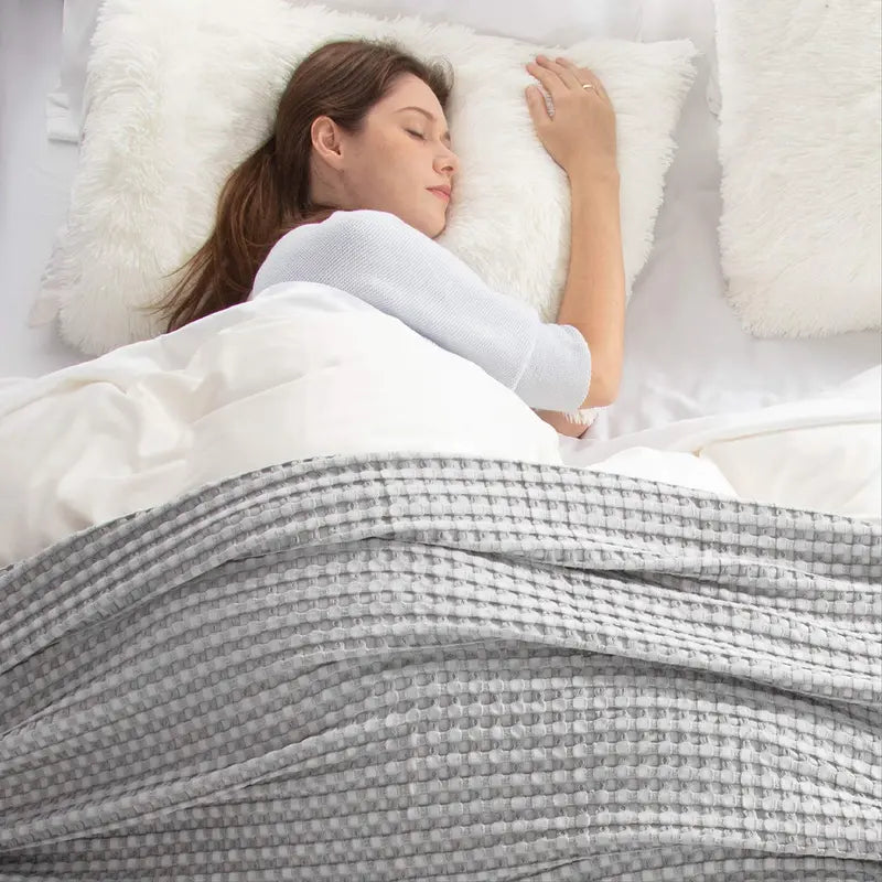 Cooling Cotton Waffle Blanket - Lightweight & Stylish