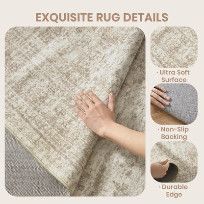 Art&Tuft Vintage Beige Washable Non-Slip Rug