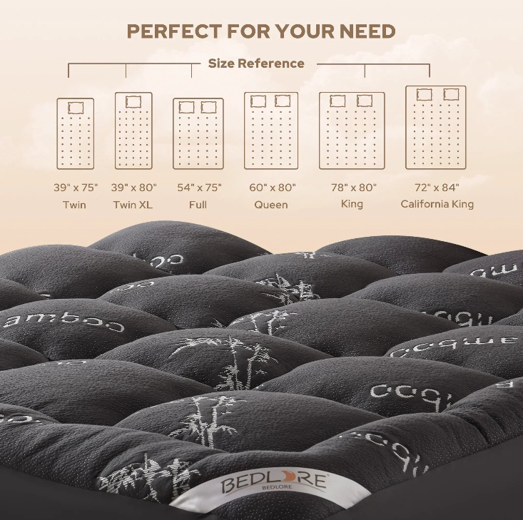 ☁️Cooling Mattress Topper for Back Pain - Extra Thick Fitted Sheet