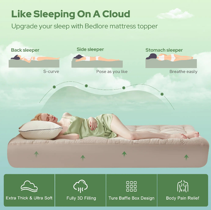 ☁️Cooling Mattress Topper for Back Pain - Extra Thick Fitted Sheet
