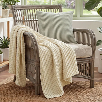 Cooling Cotton Waffle Blanket - Lightweight & Stylish